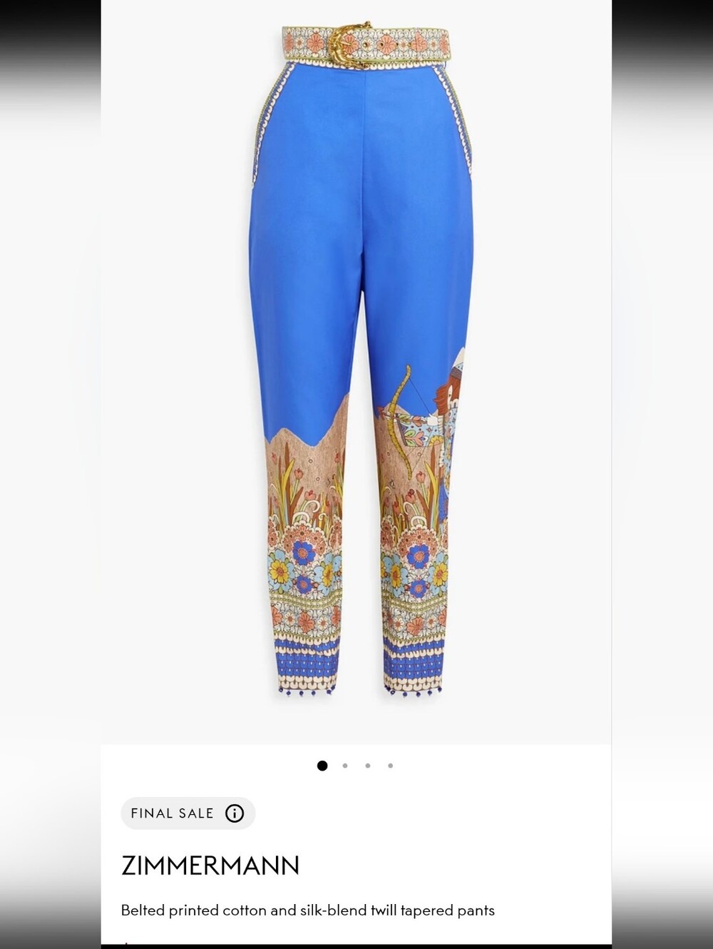 Zimmermann Cobalt Blue Printed Belted Tapered Pants